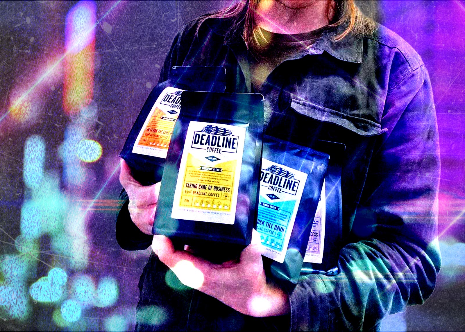 G&V | Venture Brands Agency | Bags of Deadline Coffee in the arms of the founder