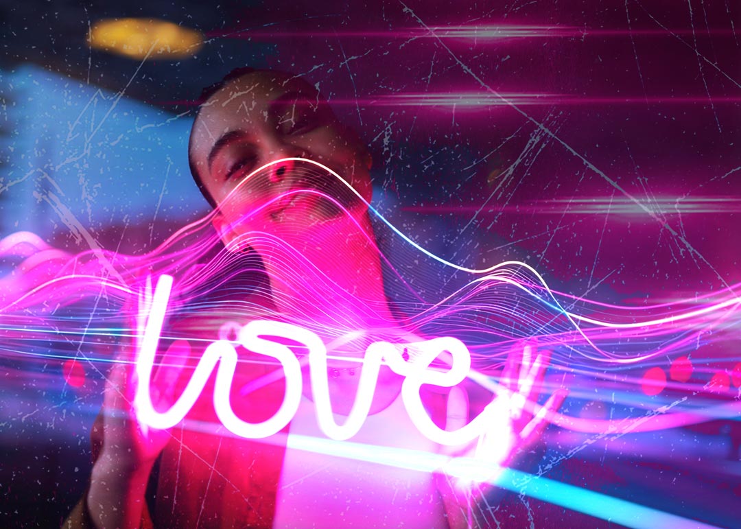 G&V Venture Brands Agency | Neon montage of woman holding a neon love sign