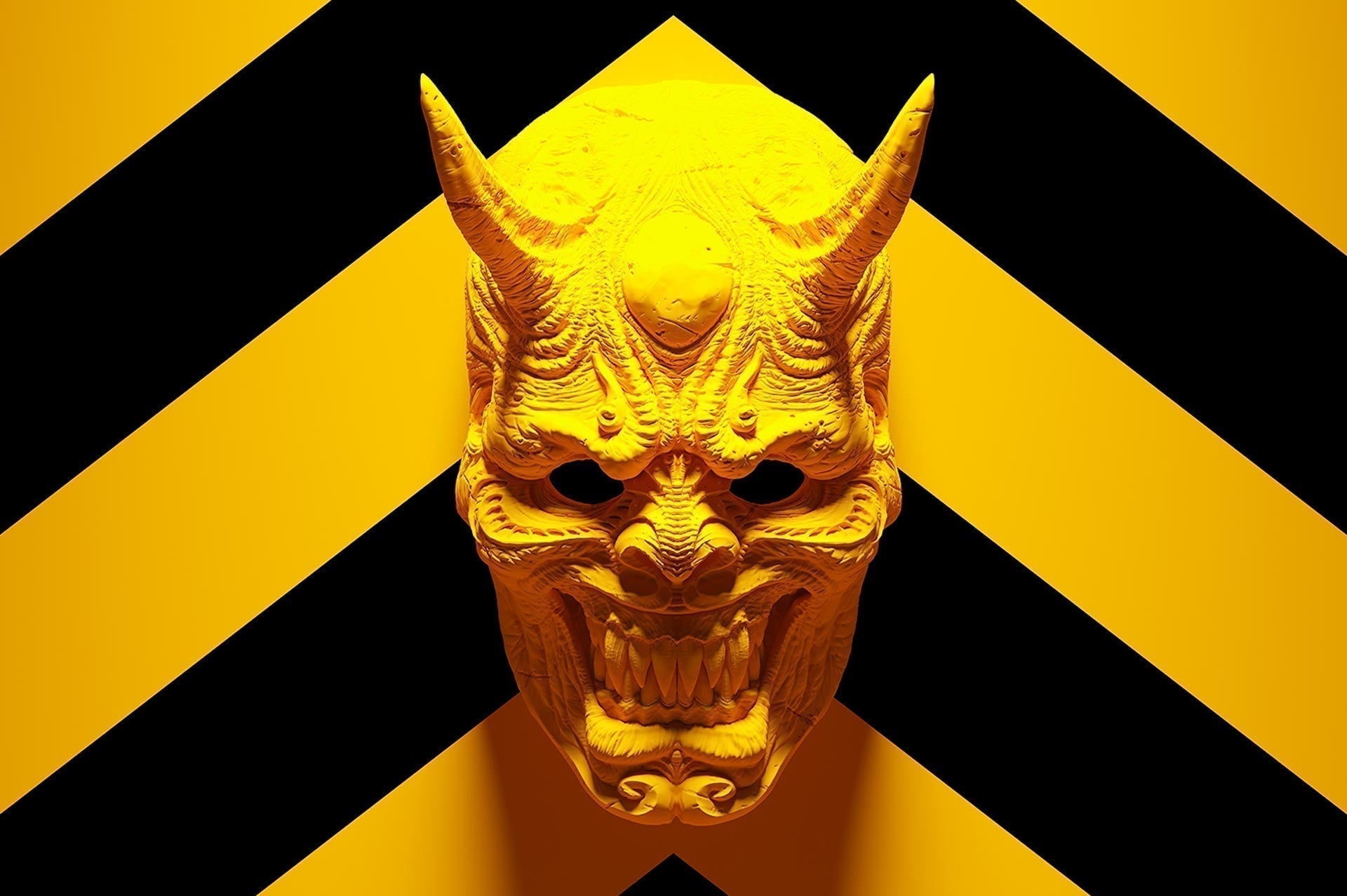 G&V | Venture Brands Agency | A yellow devil head against a black chevron backgound