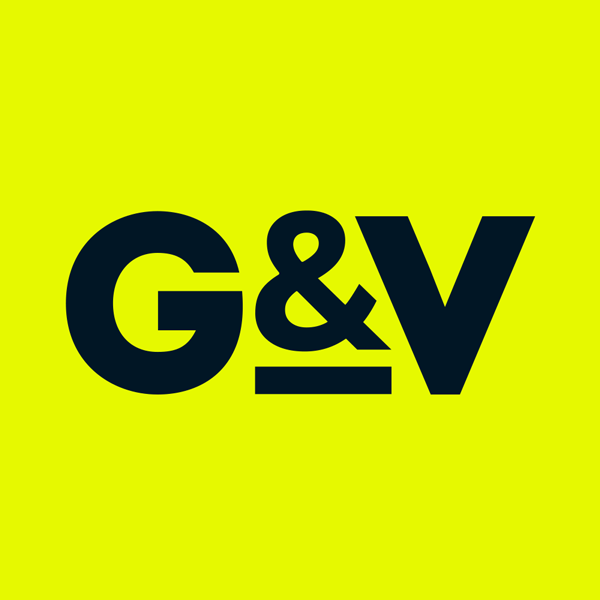 Black 'G&V' logo on a yellow background