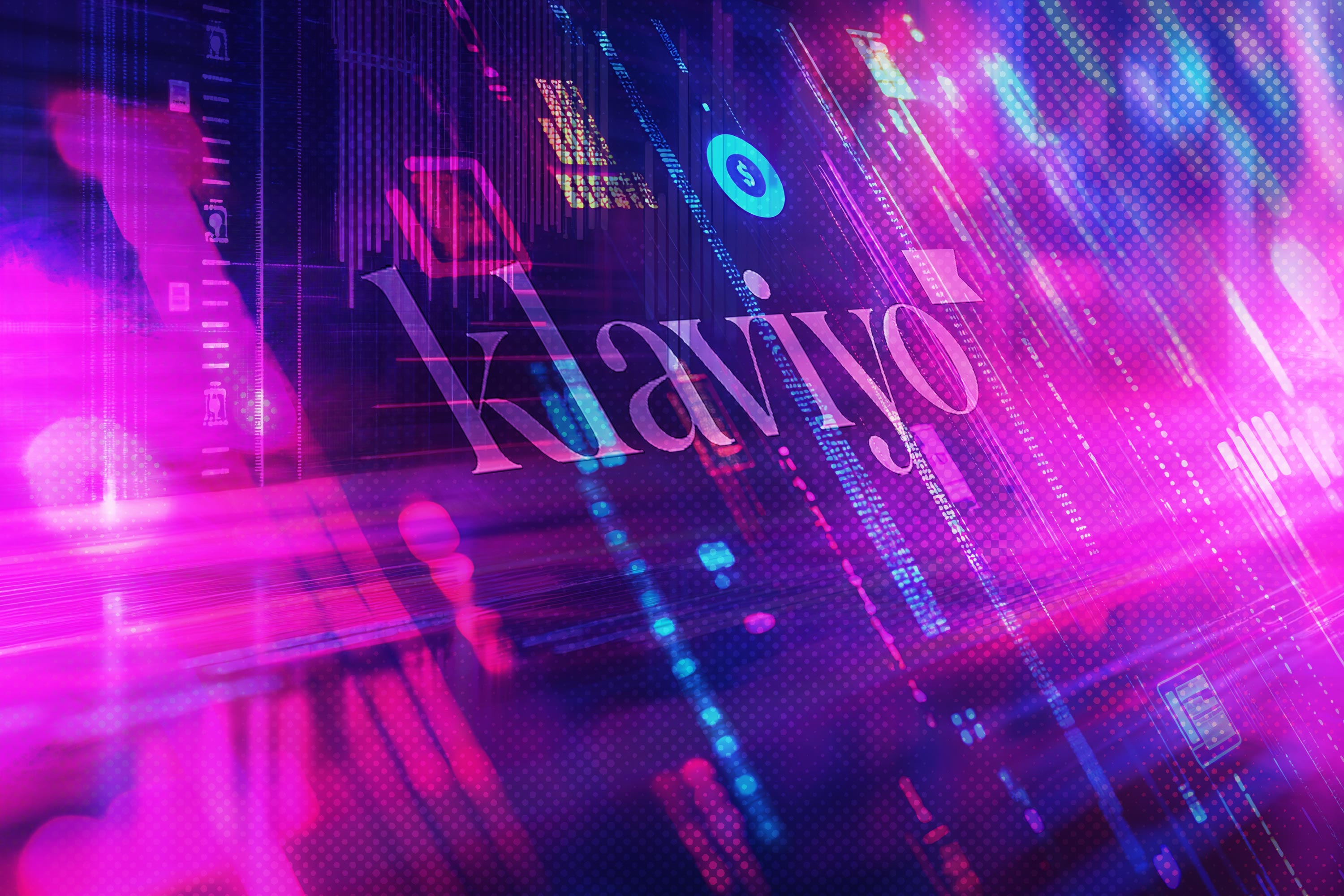 Futuristic digital interface with 'klaviyo' branding