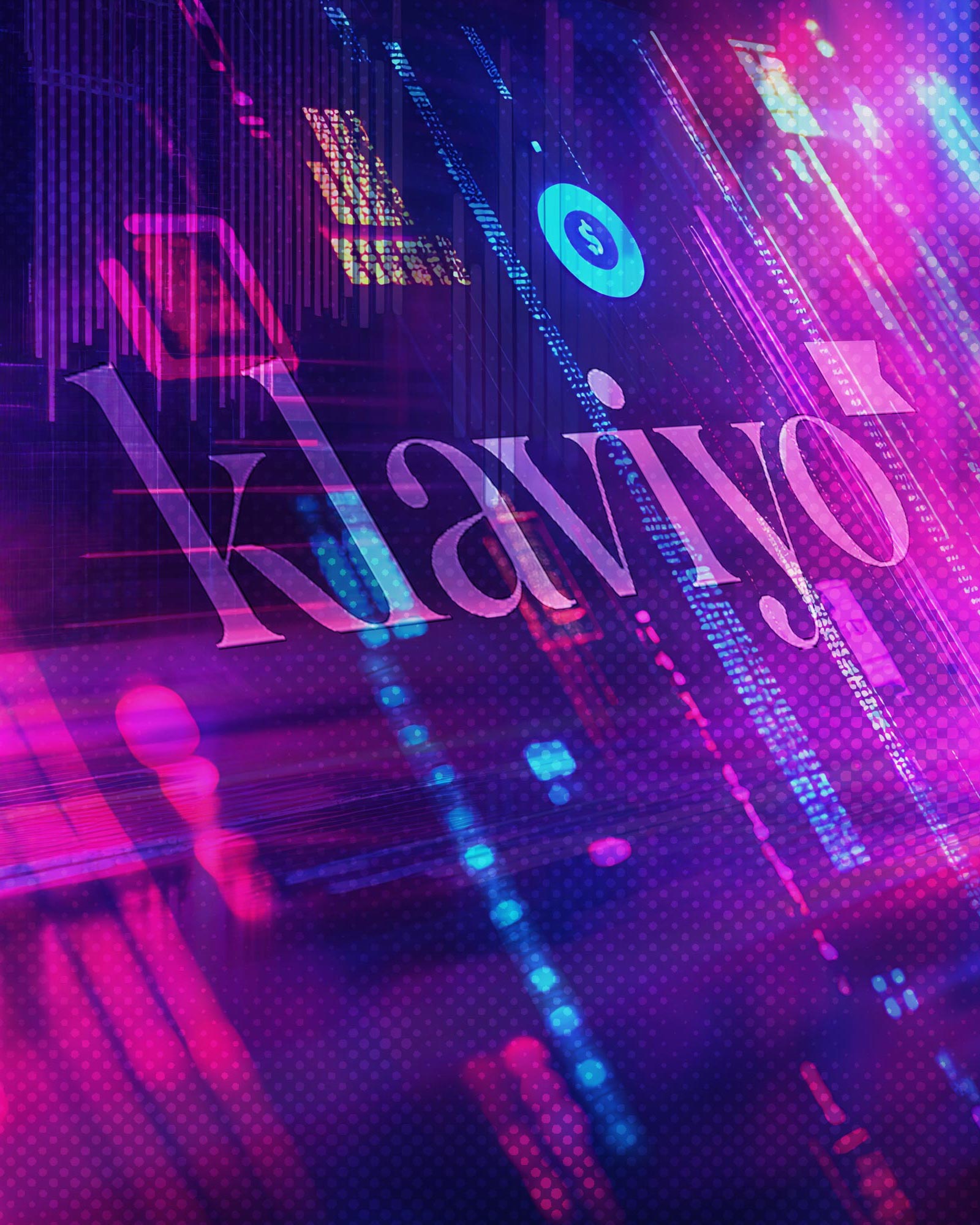 Klaviyo logo on a futuristic, digital background with pink and blue hues.