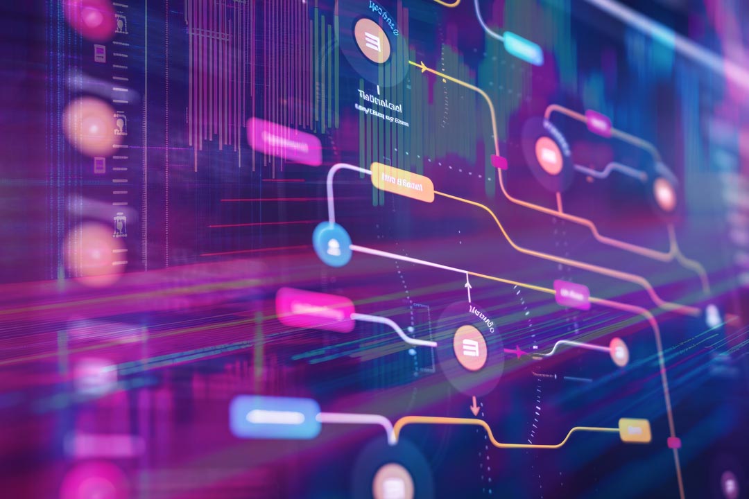 Neon network diagram on a dark background