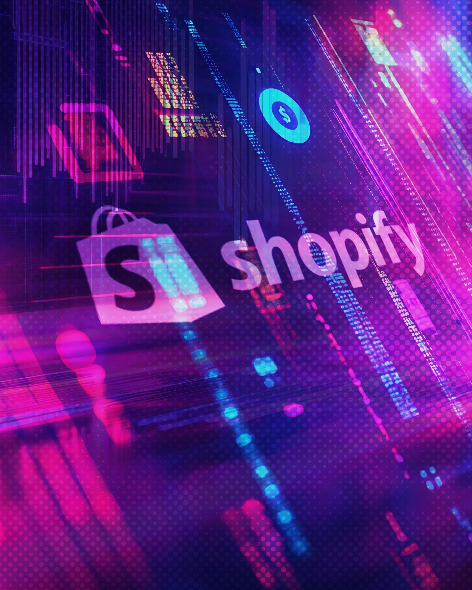 Shopper logo on a digital background with glowing effects