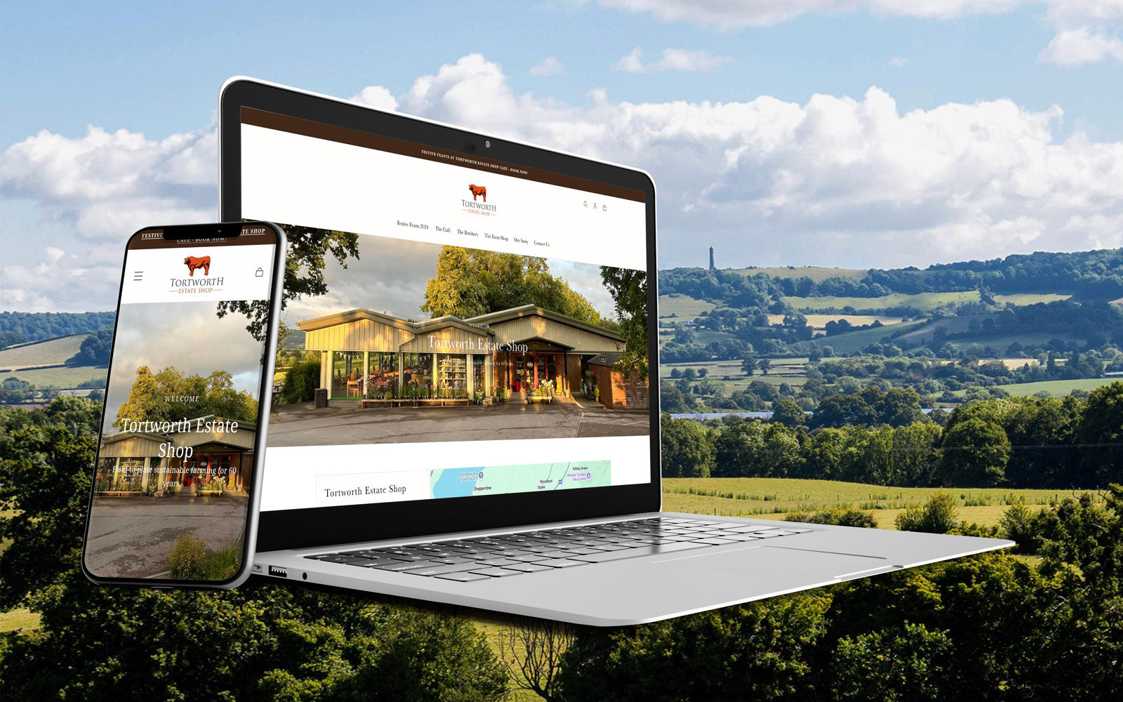 G&V Venture Brands Agency | Tortworth Estate Shop website on laptop and mobile phone