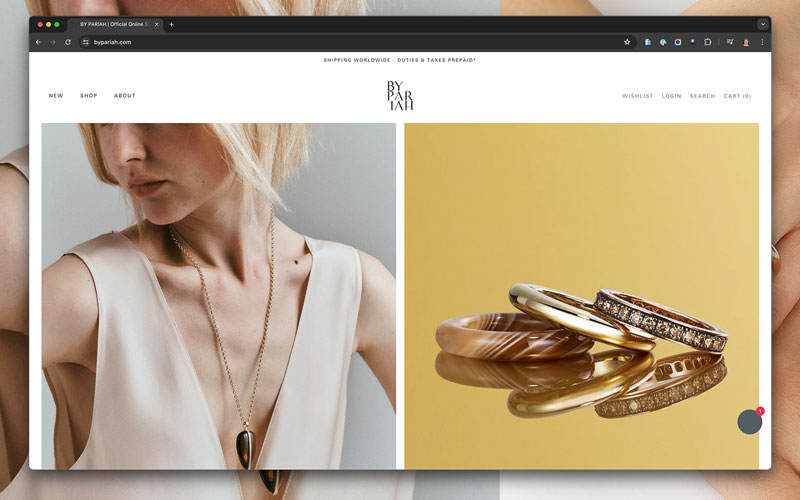 Shopify website build for By Pariah Jewellery